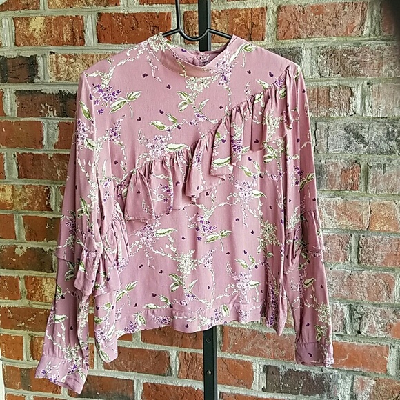 ASOS Women's Pink Floral Ruffle Blouse Top Size 14 - Picture 6 of 7